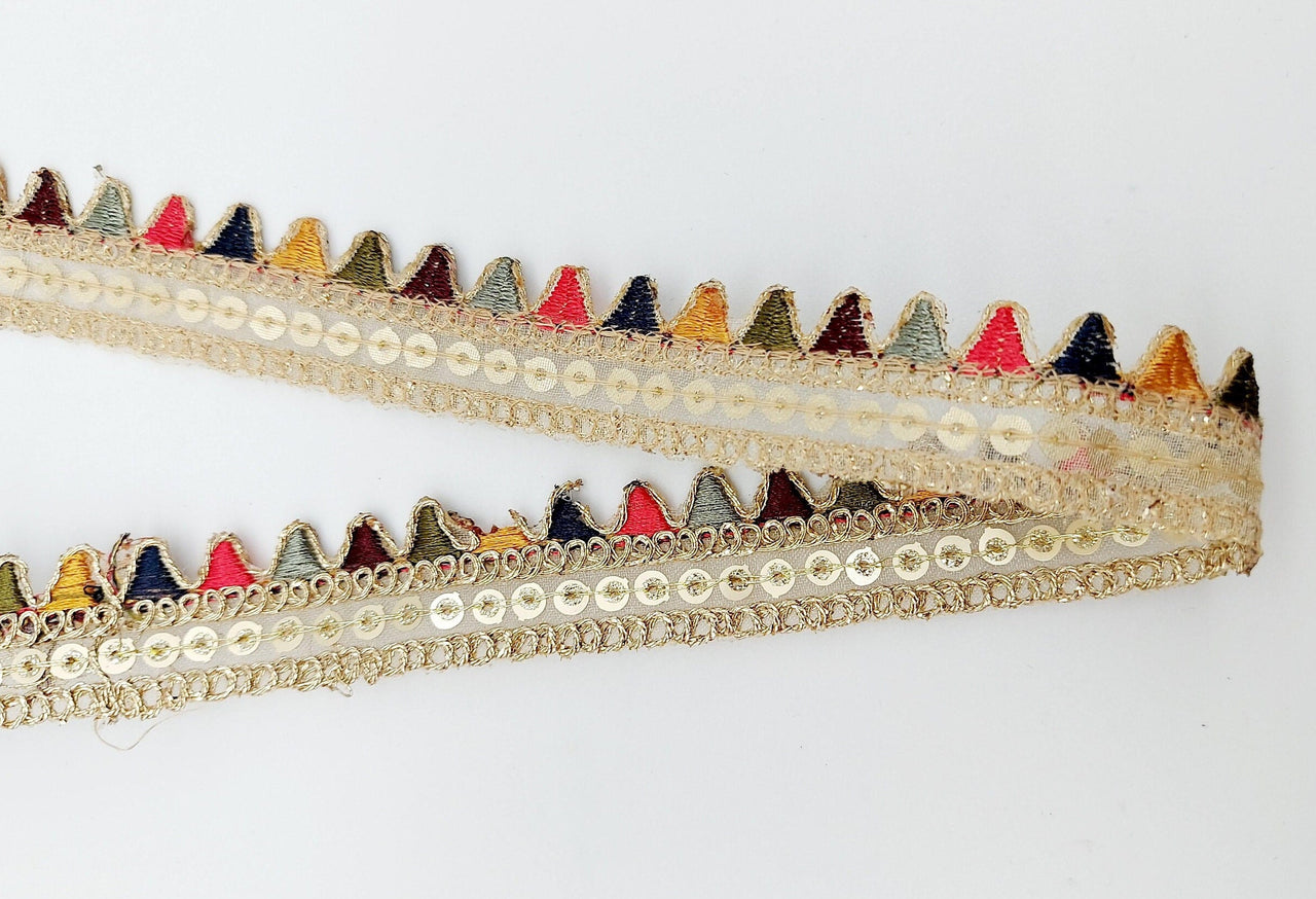 Sequin Fringe Trim, Multicoloured Tissue Fabric Sequin Border, Beige Shimmer Lace Trim