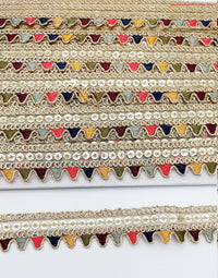 Thumbnail for Sequin Fringe Trim, Multicoloured Tissue Fabric Sequin Border, Beige Shimmer Lace Trim