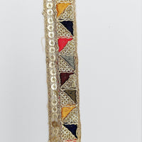 Thumbnail for Gold Sequin Border With Multicoloured Triangle Embroidery, Beige Shimmer Lace Trim, Decorative Trim