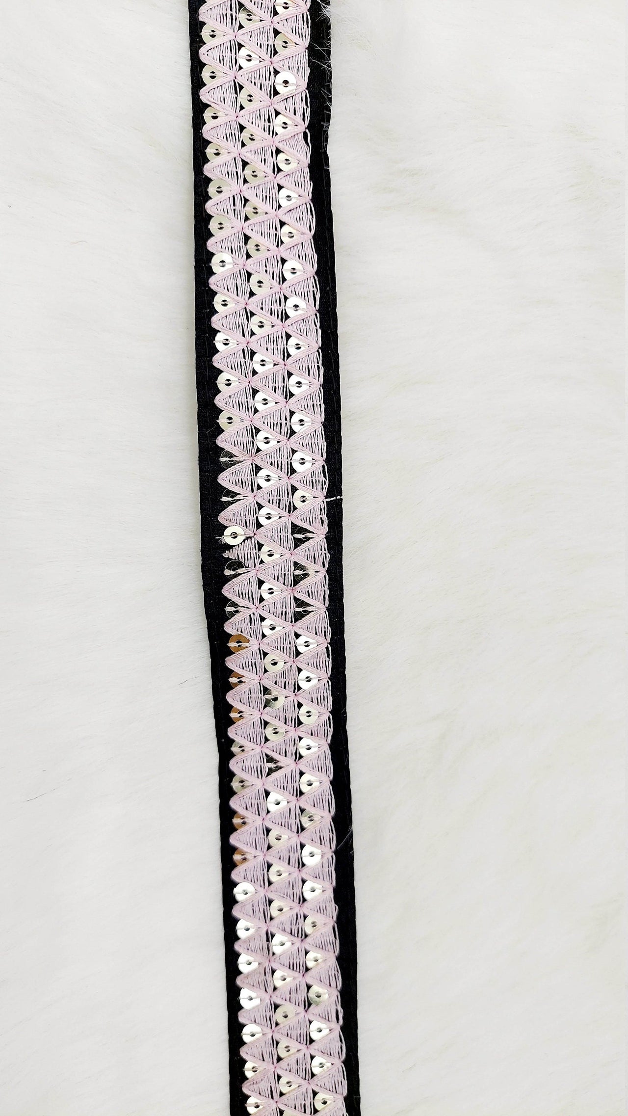 Black Cotton Fabric Lace Trim with Pink Thread and Gold Sequins Embroidery, Decorative Trim, Bohemian Trim