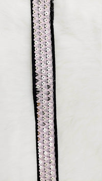 Thumbnail for Black Cotton Fabric Lace Trim with Pink Thread and Gold Sequins Embroidery, Decorative Trim, Bohemian Trim