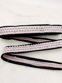 Thumbnail for Black Cotton Fabric Lace Trim with Pink Thread and Gold Sequins Embroidery, Decorative Trim, Bohemian Trim