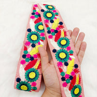 Thumbnail for Art Silk Fabric Lace Trim By 9 Yards, Flower Embroidery Indian Laces, Decorative Trim