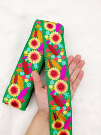 Thumbnail for Art Silk Fabric Lace Trim By 3 Yards, Flower Embroidery Indian Laces, Decorative Trim