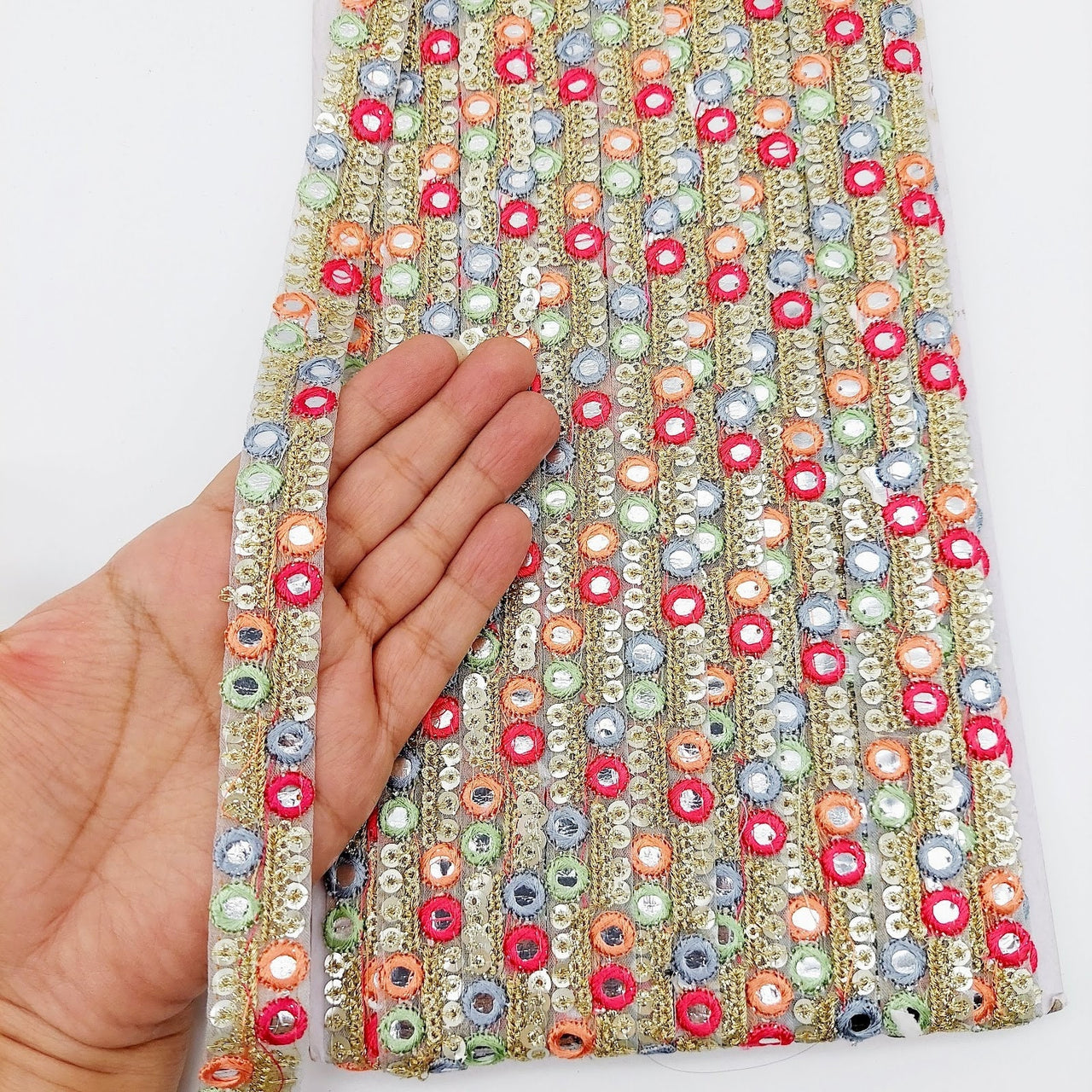 Embroidered Trim Sequins Trim 3 Yards Decorative Lace Sari Border Costume Ribbon Crafting Sewing Tape