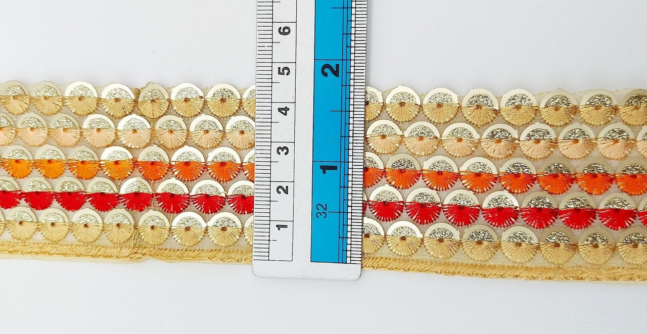 Multicoloured Embroidered Trim Sequins Trim Decorative Lace Sari Border Costume Ribbon Crafting Sewing Tape, Trim by Yard
