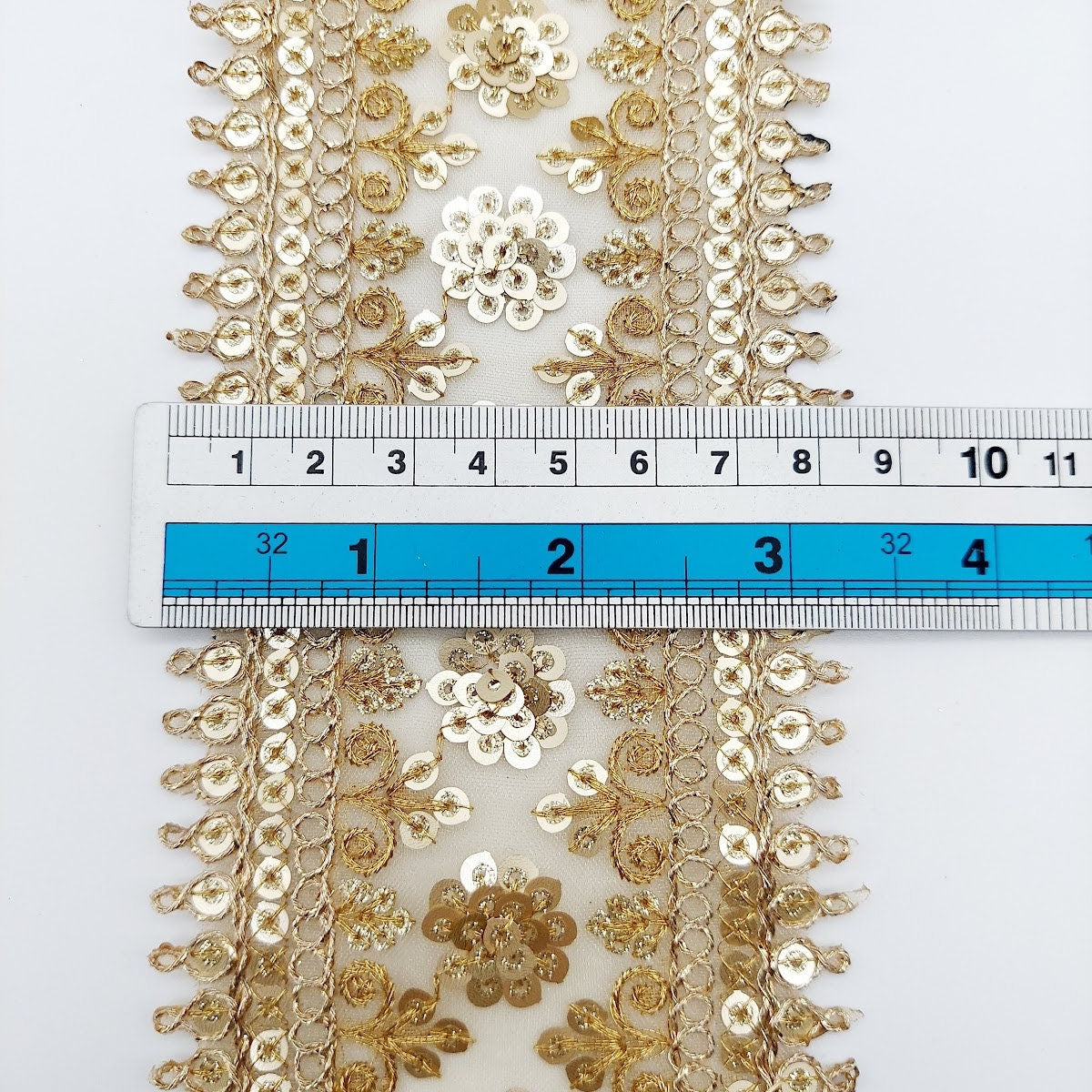 Gold Sequins Trim 2 Yards Decorative Embroidered Lace Sari Border Costume Ribbon Crafting Sewing Tape