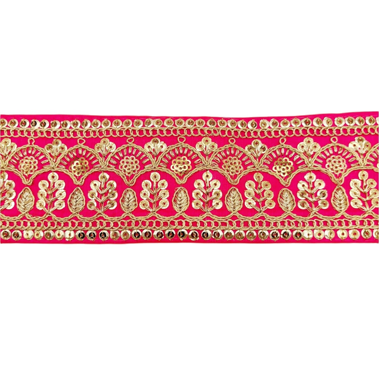 2 Yards Dark Pink Gold Embroidered Lace Trim Sequins Trim Decorative Sari Border Costume Ribbon Crafting Sewing Tape