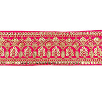 Thumbnail for 2 Yards Dark Pink Gold Embroidered Lace Trim Sequins Trim Decorative Sari Border Costume Ribbon Crafting Sewing Tape