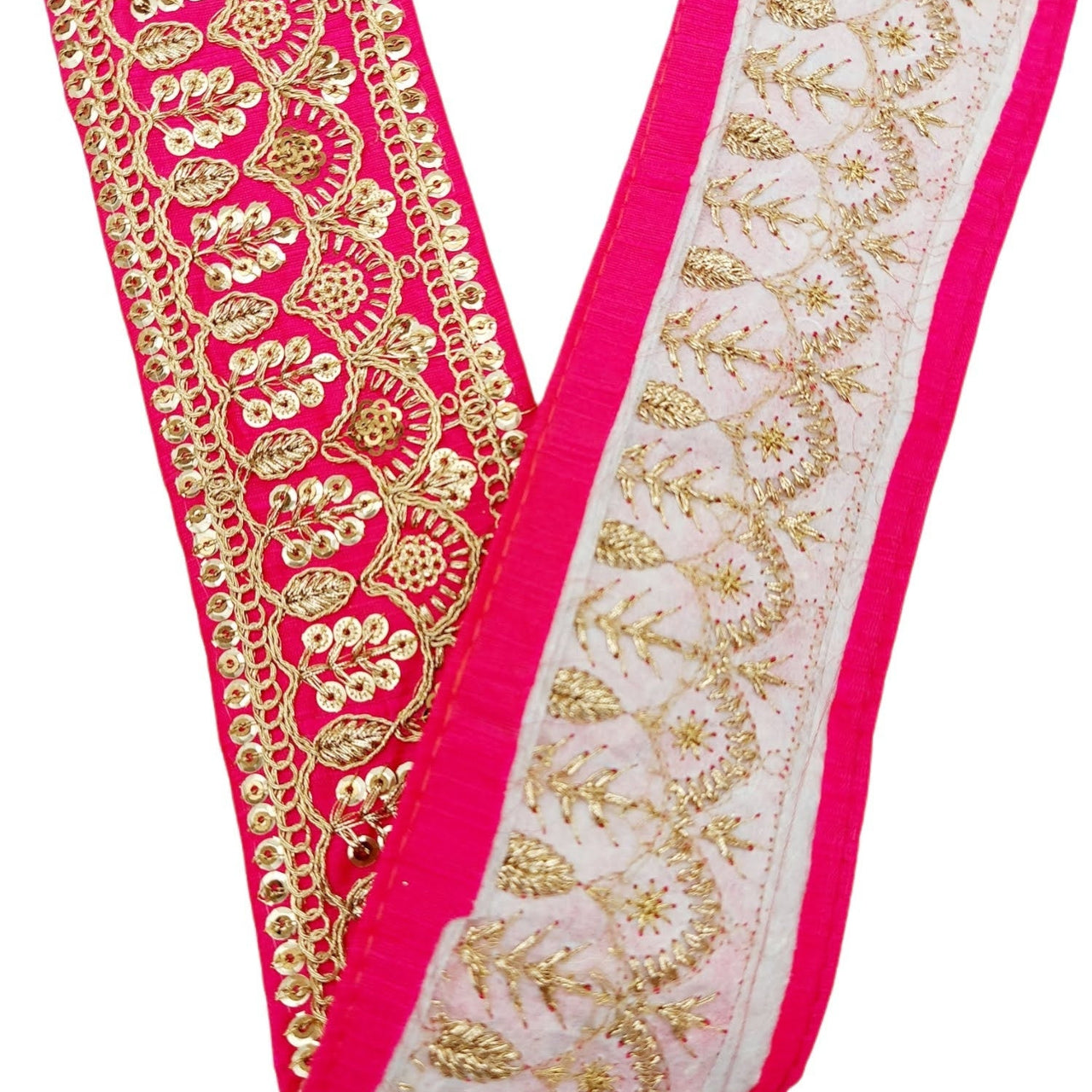 2 Yards Dark Pink Gold Embroidered Lace Trim Sequins Trim Decorative Sari Border Costume Ribbon Crafting Sewing Tape