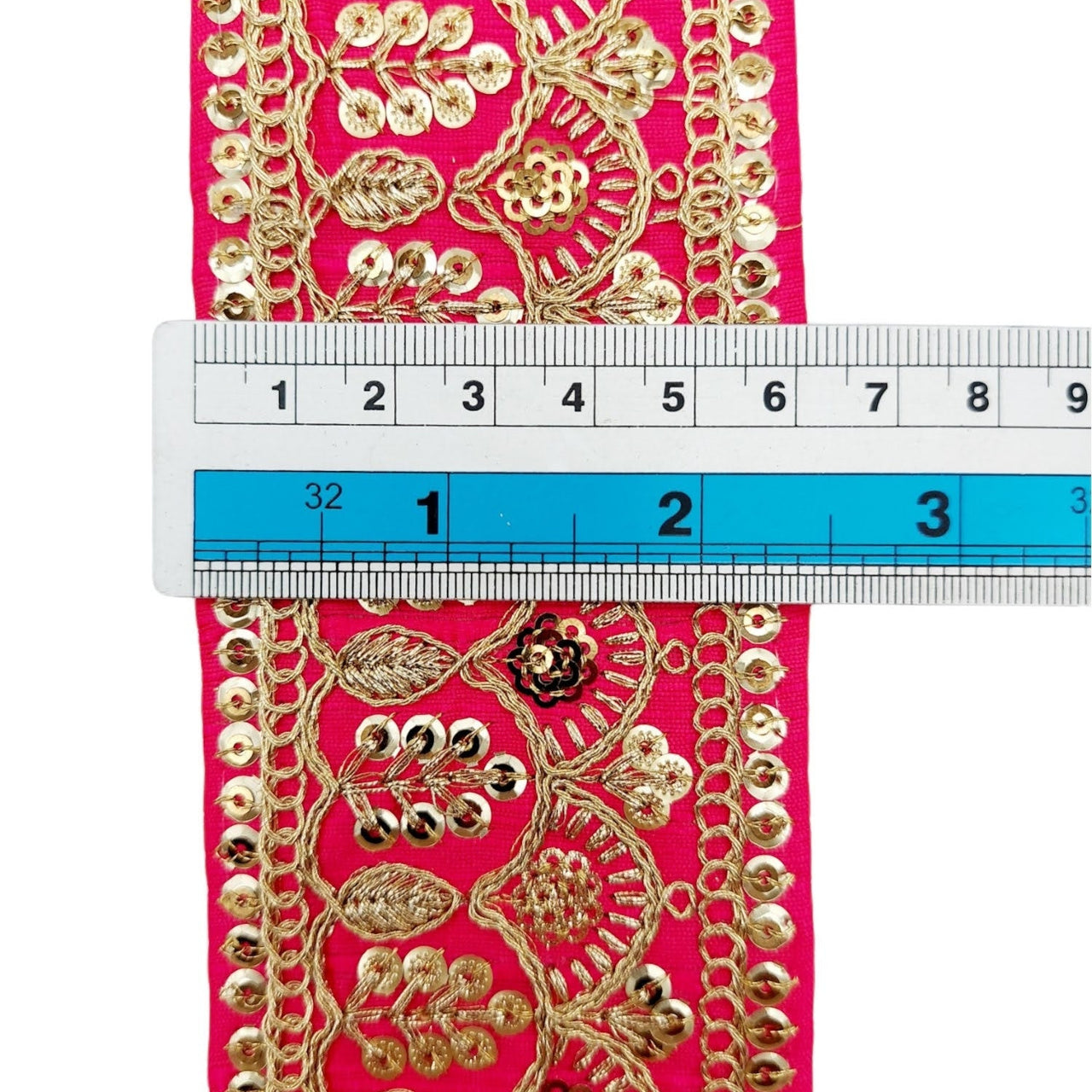 2 Yards Dark Pink Gold Embroidered Lace Trim Sequins Trim Decorative Sari Border Costume Ribbon Crafting Sewing Tape