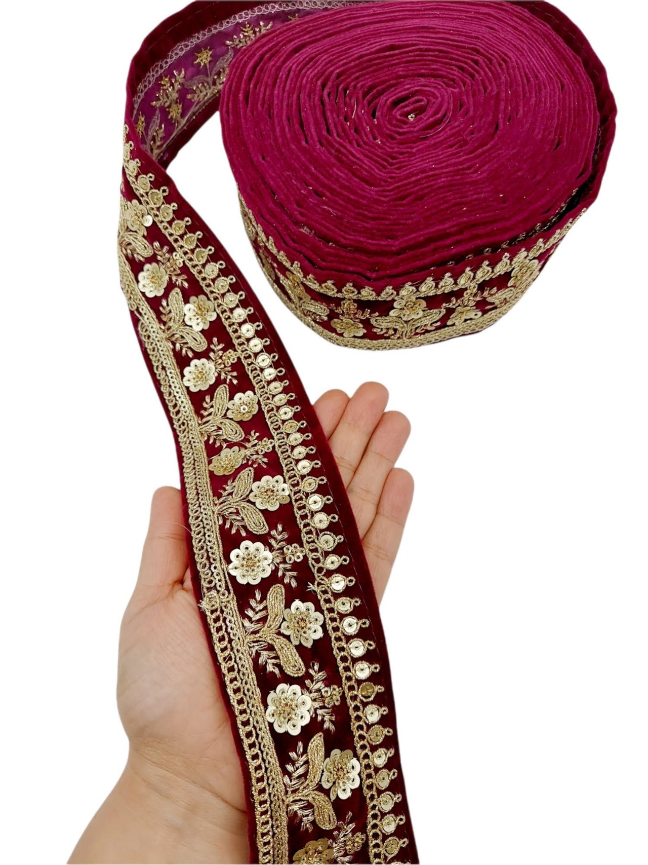 9 Yards Velvet Fabric Embroidered Trim Sequins Lace Sewing Trimming Sari Trim Indian Border