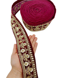 Thumbnail for 9 Yards Velvet Fabric Embroidered Trim Sequins Lace Sewing Trimming Sari Trim Indian Border