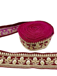 Thumbnail for 9 Yards Velvet Fabric Embroidered Trim Sequins Lace Sewing Trimming Sari Trim Indian Border