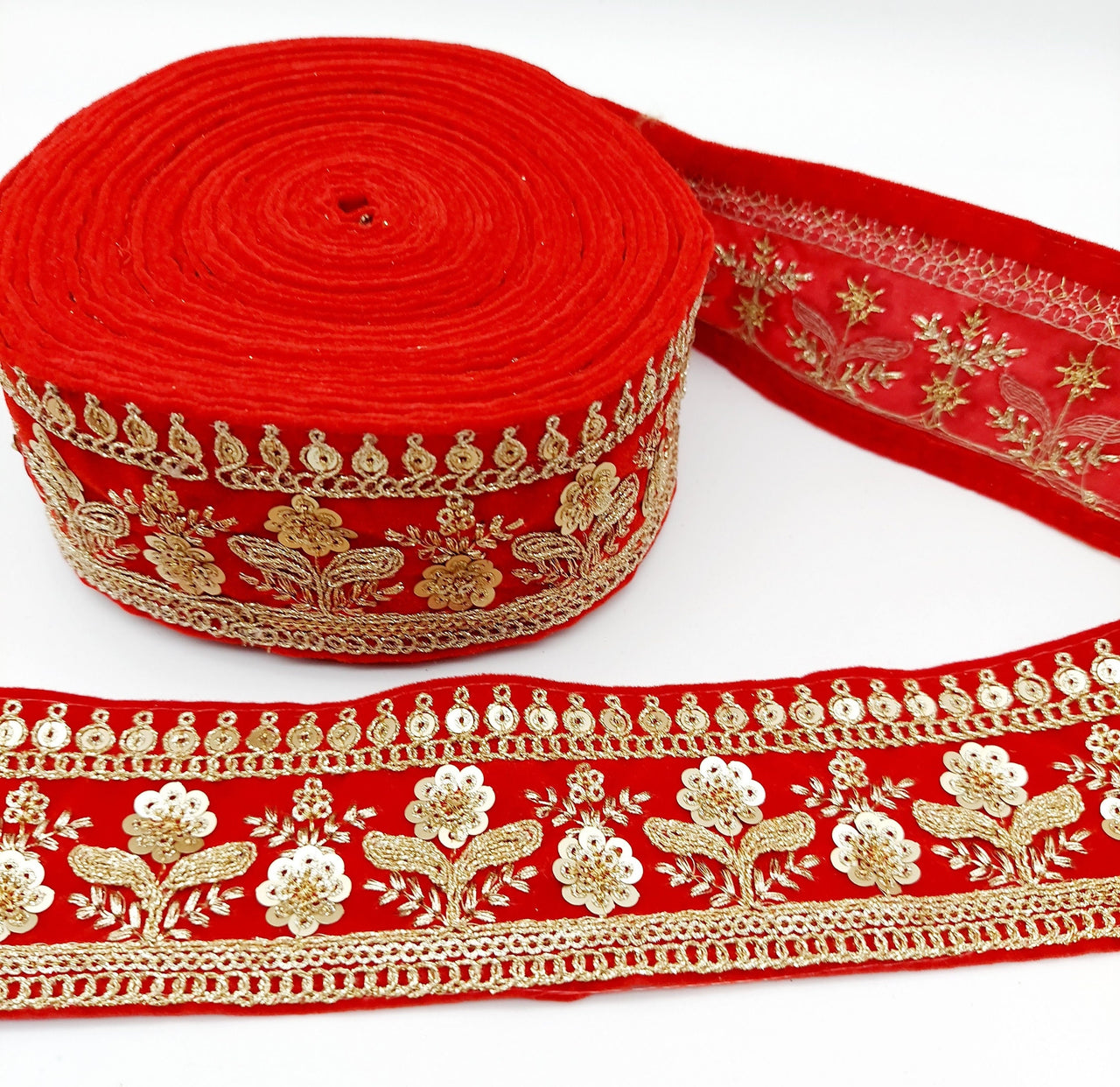 9 Yards Velvet Fabric Embroidered Trim Sequins Lace Sewing Trimming Sari Trim Indian Border