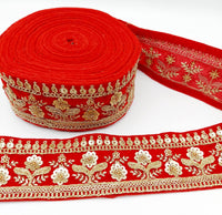 Thumbnail for 9 Yards Velvet Fabric Embroidered Trim Sequins Lace Sewing Trimming Sari Trim Indian Border