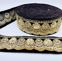 Thumbnail for 9 Yards Embroidered Velvet Fabric Trim Sequins Lace Sewing Trimming Sari Trim Indian Border