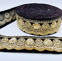 Thumbnail for Embroidered Velvet Fabric Trim Sequins Lace Sewing Trimming Sari Trim Indian Border, Trim By Yard