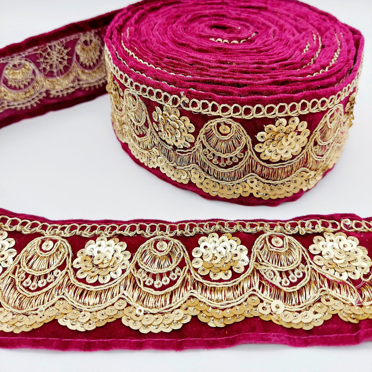 Embroidered Velvet Fabric Trim Sequins Lace Sewing Trimming Sari Trim Indian Border, Trim By Yard