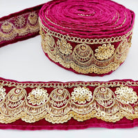 Thumbnail for Embroidered Velvet Fabric Trim Sequins Lace Sewing Trimming Sari Trim Indian Border, Trim By Yard