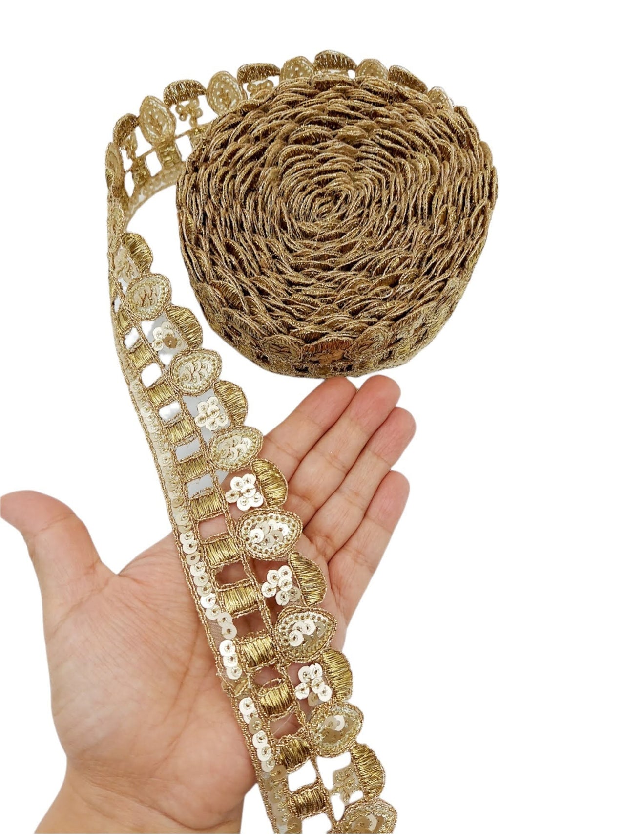 Gold Sequins Trim 3 Yard Decorative Embroidered Laces Sari Border Costume Dresses Ribbon Crafting Sewing Tape