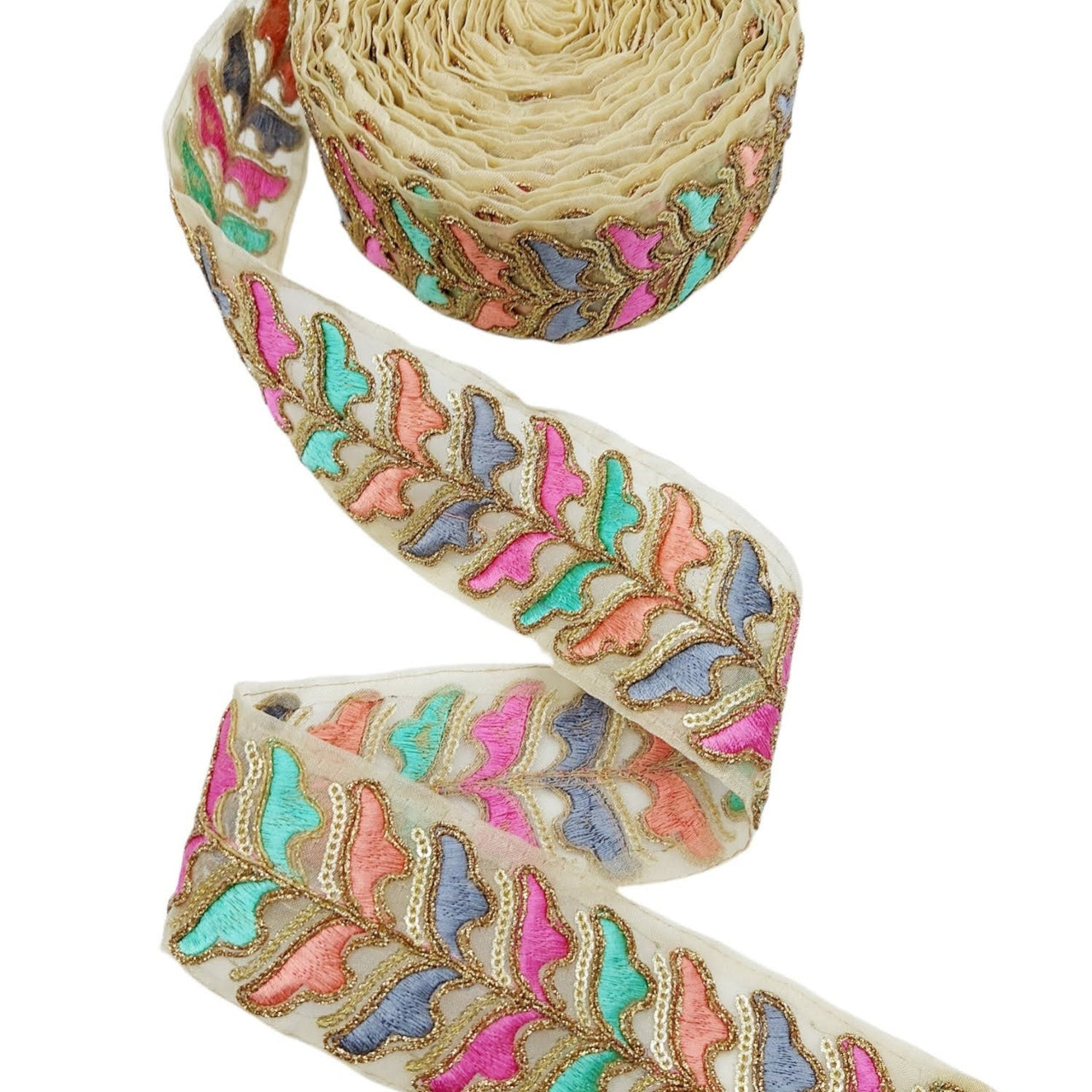 9 Yards Sheer Gold Tissue Embroidered Trim, Decorative Trim, Indian Sari Border Sequin Trimming