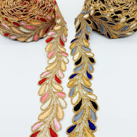 Thumbnail for 9 Yards Sheer Gold Tissue Embroidered Trim, Decorative Trim, Indian Sari Border Sequin Trimming