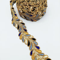 Thumbnail for 9 Yards Sheer Gold Tissue Embroidered Trim, Decorative Trim, Indian Sari Border Sequin Trimming