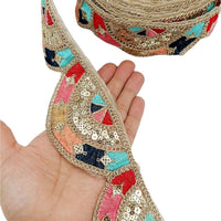 Thumbnail for 9 Yards Multicoloured Embroidered Trim, Decorative Trim, Indian Sari Border Sequin Trimming