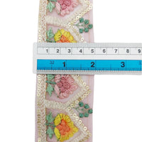Thumbnail for 9 Yards Rose Taupe Soft Net Lace Trim Floral Embroidery and Gold Sequins, Floral Sari Border, Decorative Trim