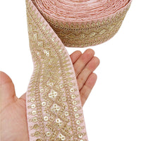 Thumbnail for Art Silk Trim Gold Embroidered Sequins Trim, Decorative Trim, Indian Sari Border