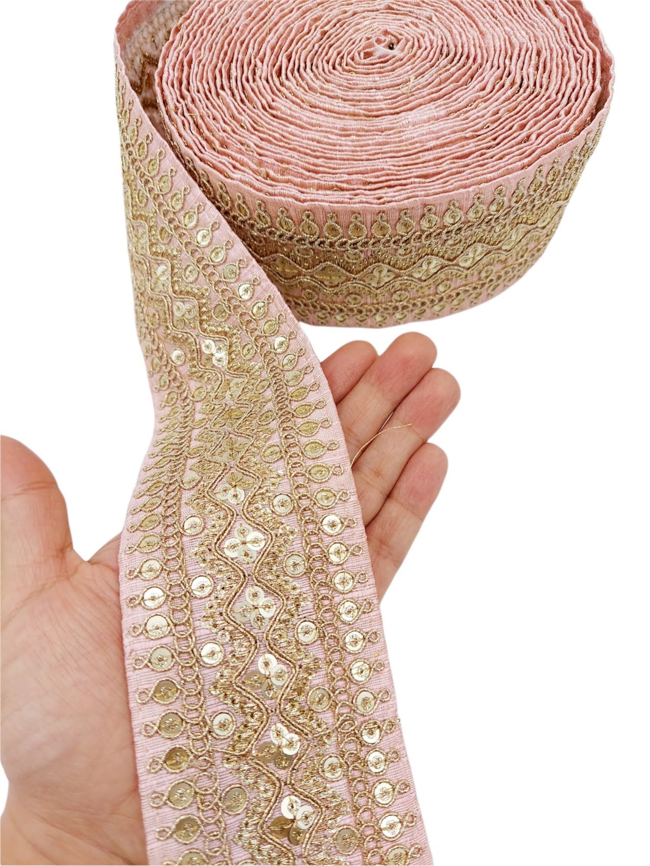 Art Silk Trim Gold Embroidered Sequins Trim, Decorative Trim, Indian Sari Border
