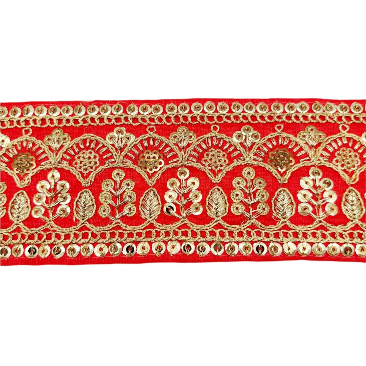 Red Gold Embroidered Lace Trim Sequins Trim 9 Yard Decorative Sari Border Costume Ribbon Crafting Sewing Tape