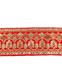 Thumbnail for 2 Yards, Red Gold Embroidered Lace Trim Sequins Trim 9 Yard Decorative Sari Border Costume Ribbon Crafting Sewing Tape