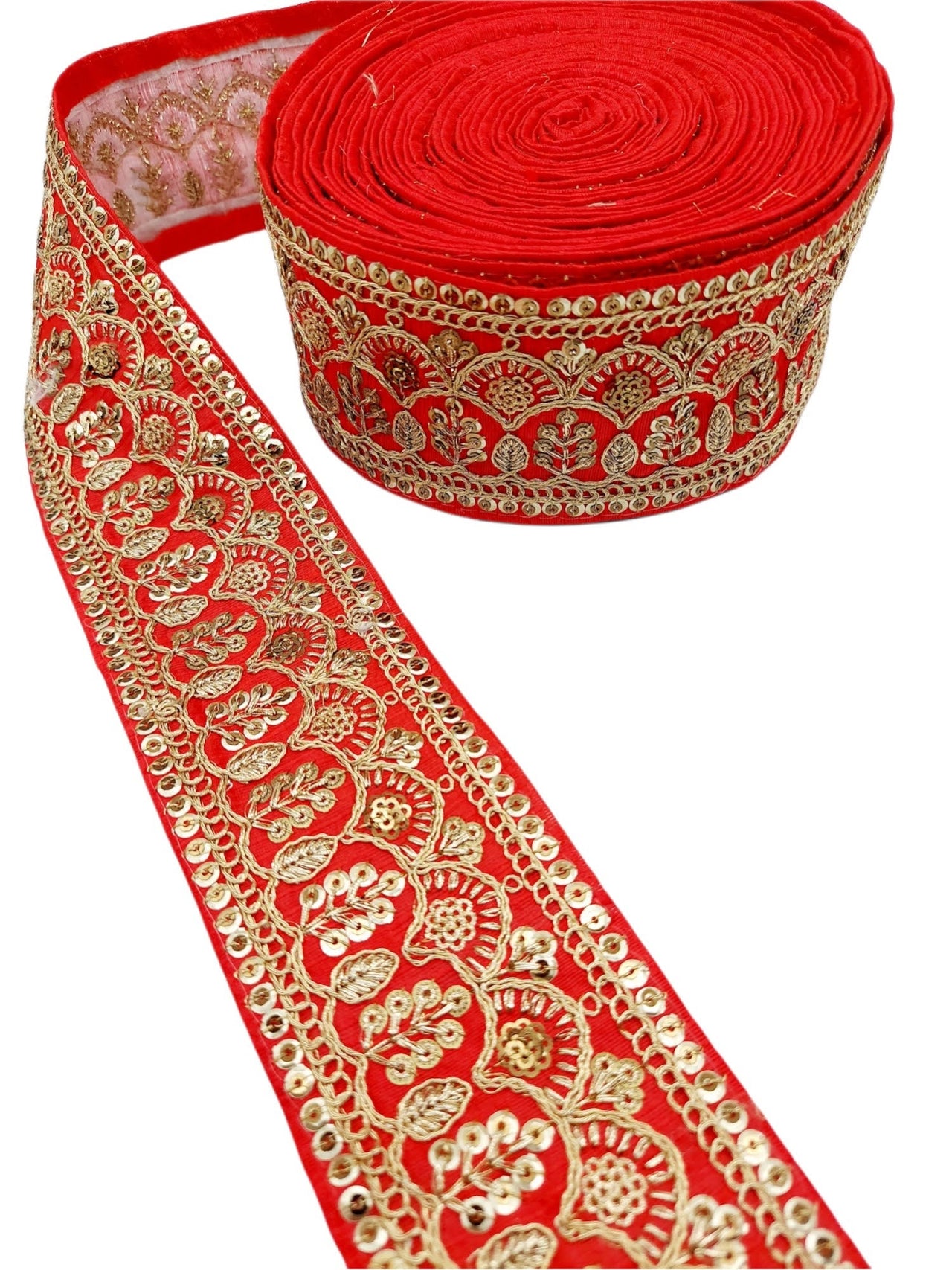 2 Yards, Red Gold Embroidered Lace Trim Sequins Trim 9 Yard Decorative Sari Border Costume Ribbon Crafting Sewing Tape