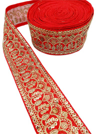 Thumbnail for 2 Yards, Red Gold Embroidered Lace Trim Sequins Trim 9 Yard Decorative Sari Border Costume Ribbon Crafting Sewing Tape
