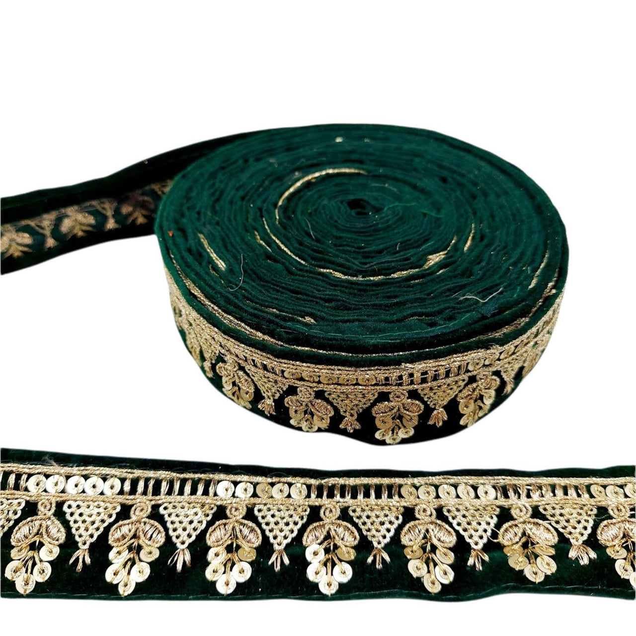 Floral Embroidered Velvet Fabric Sequins Trim Indian Sari Border, Sequin Trimming, Sequinned Lace