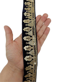 Thumbnail for Floral Embroidered Velvet Fabric Sequins Trim Indian Sari Border, Sequin Trimming, Sequinned Lace