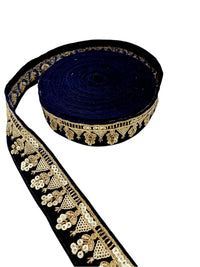 Thumbnail for Floral Embroidered Velvet Fabric Sequins Trim Indian Sari Border, Sequin Trimming, Sequinned Lace