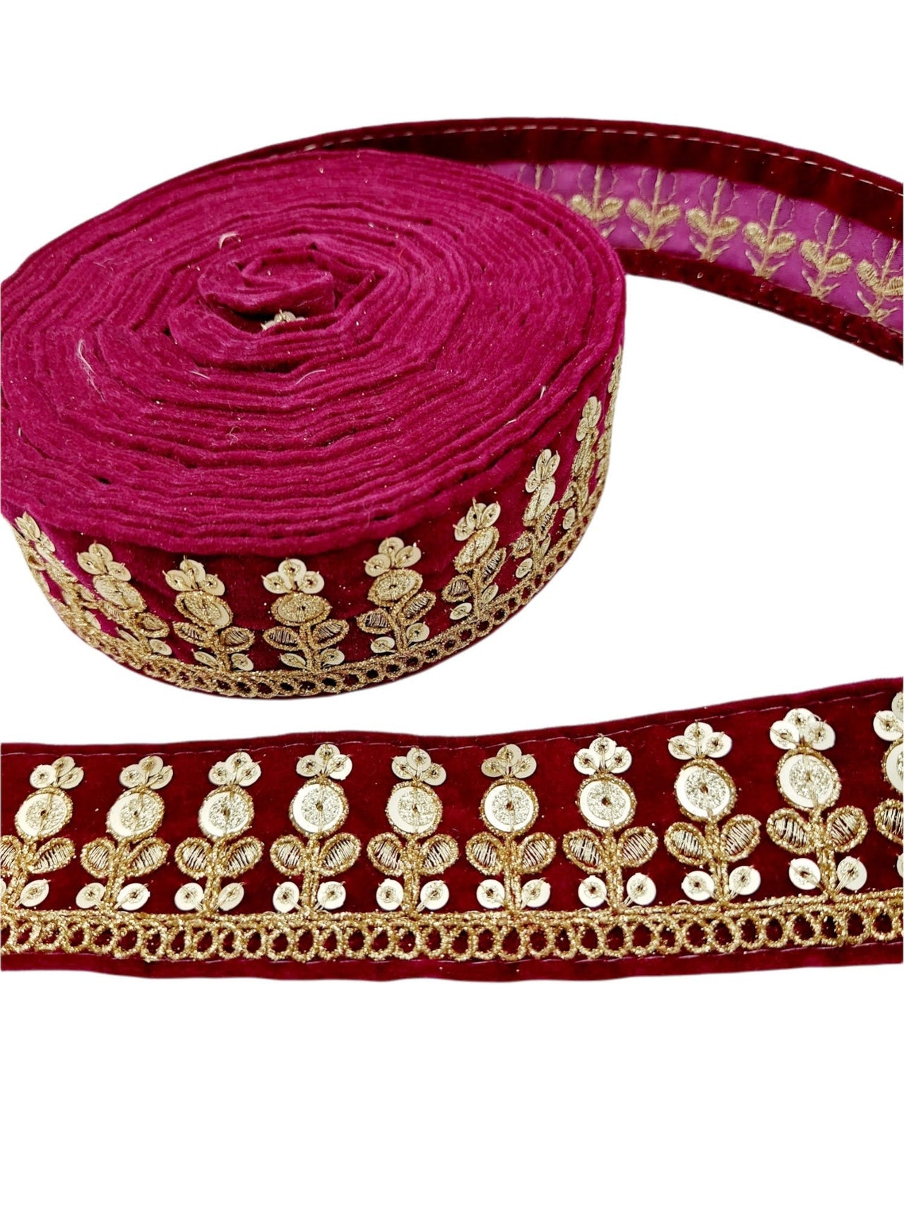 Velvet Floral Embroidered Sequins Trim Indian Sari Border, Sequin Trimming, Sequinned Lace