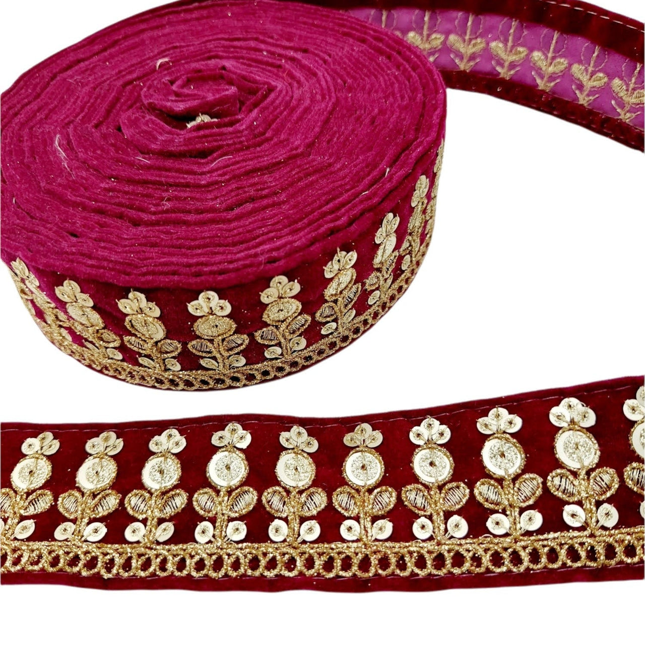 Velvet Floral Embroidered Sequins Trim Indian Sari Border, Sequin Trimming, Sequinned Lace