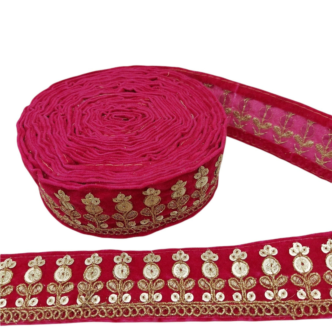 Velvet Floral Embroidered Sequins Trim Indian Sari Border, Sequin Trimming, Sequinned Lace