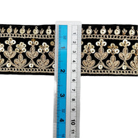 Thumbnail for Floral Embroidered Sequins Velvet Trim Indian Sari Border, Sequin Trimming, Sequinned Lace