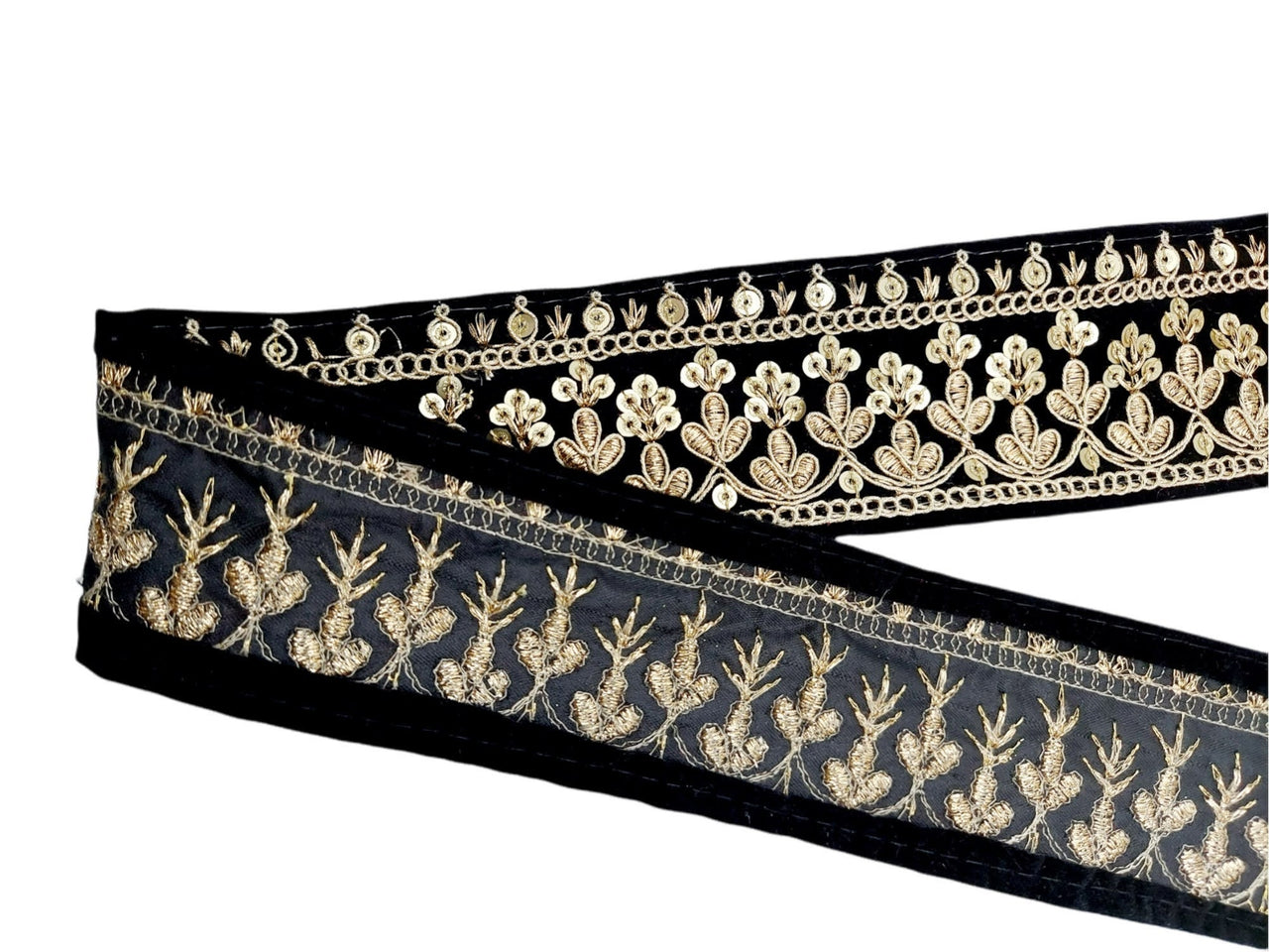Floral Embroidered Sequins Velvet Trim Indian Sari Border, Sequin Trimming, Sequinned Lace