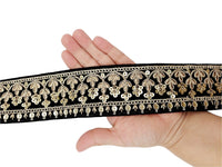 Thumbnail for Floral Embroidered Sequins Velvet Trim Indian Sari Border, Sequin Trimming, Sequinned Lace