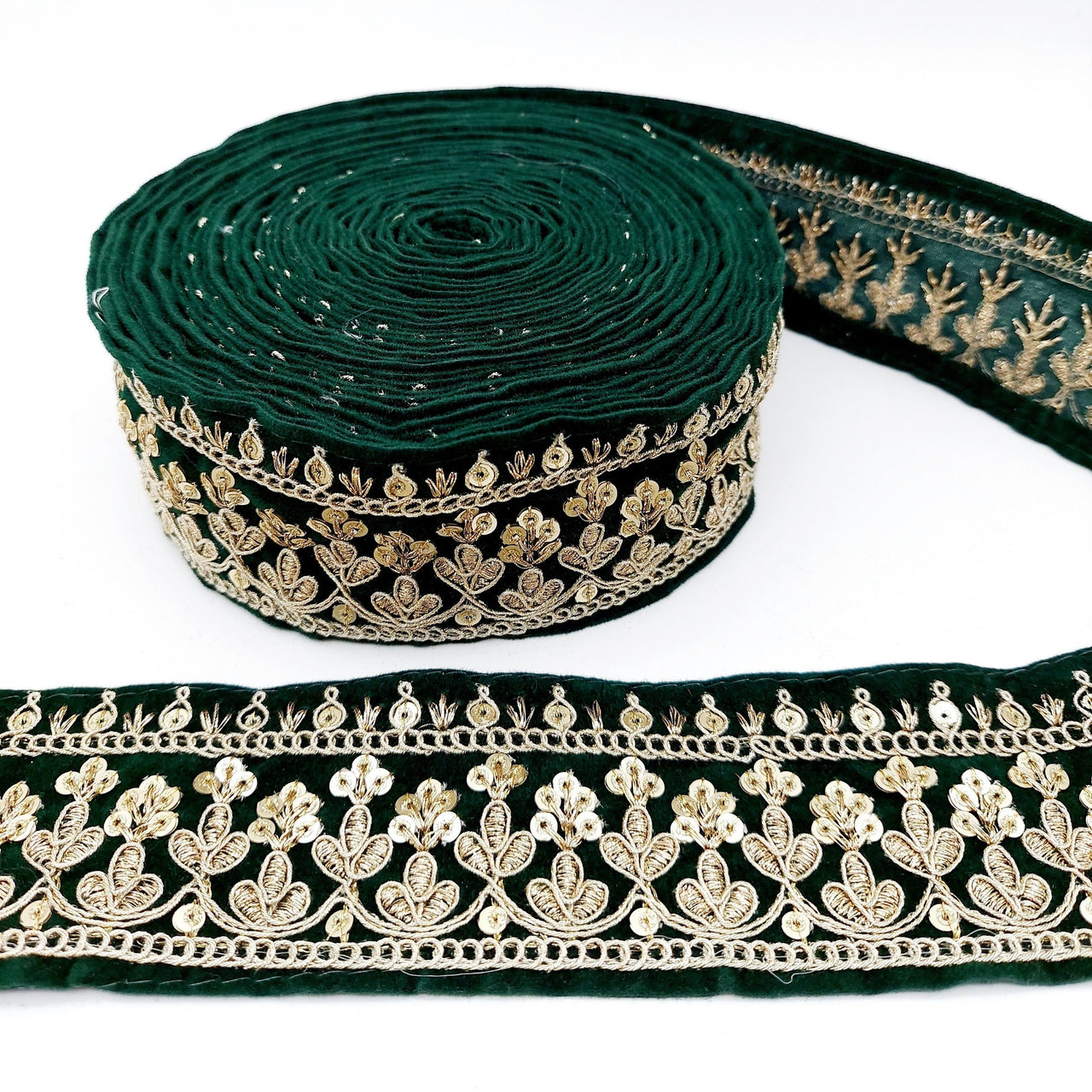 Floral Embroidered Sequins Velvet Trim Indian Sari Border, Sequin Trimming, Sequinned Lace