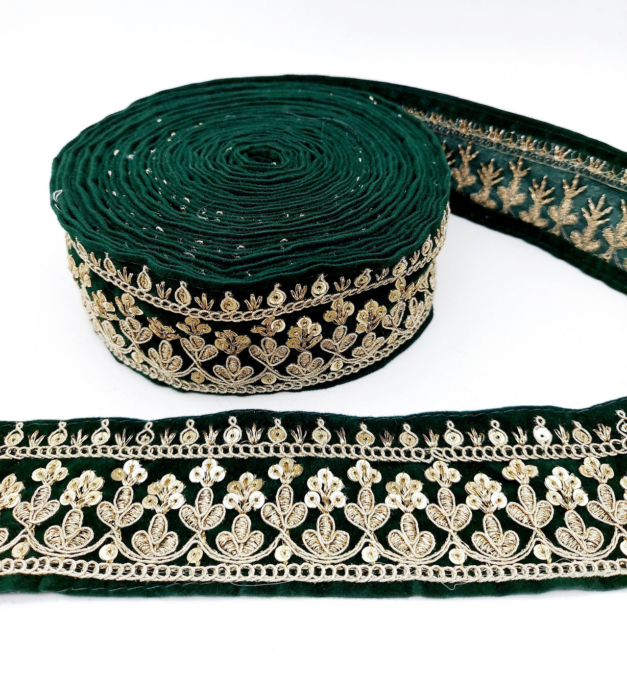 Floral Embroidered Sequins Velvet Trim Indian Sari Border, Sequin Trimming, Sequinned Lace