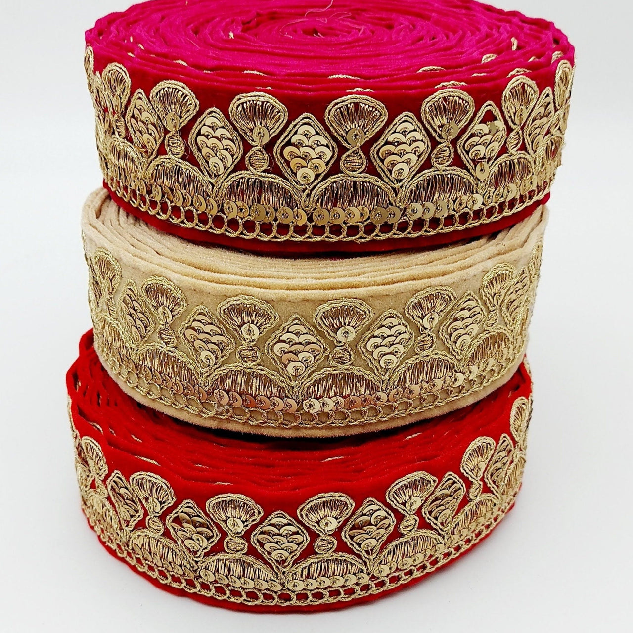 Velvet Embroidered Sequins Trim Indian Sari Border, Sequin Trimming, Sequinned Lace