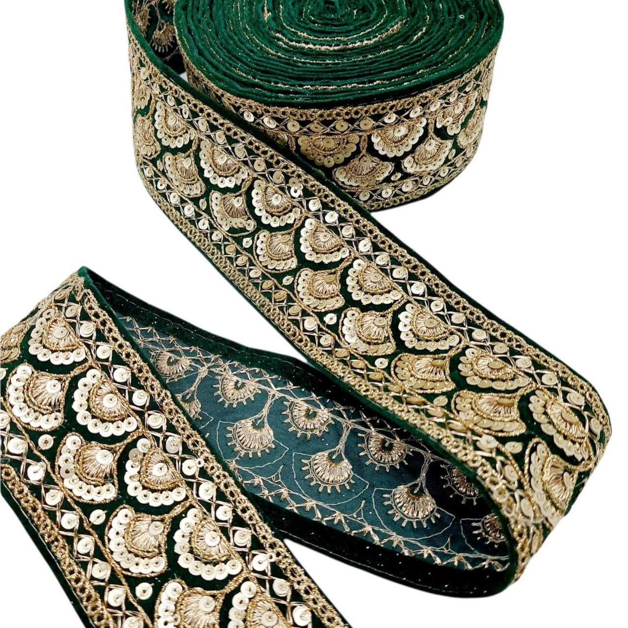 Sequinned Floral Embroidered Velvet Trim Indian Sari Border, Sequin Trimming, Sequins Lace