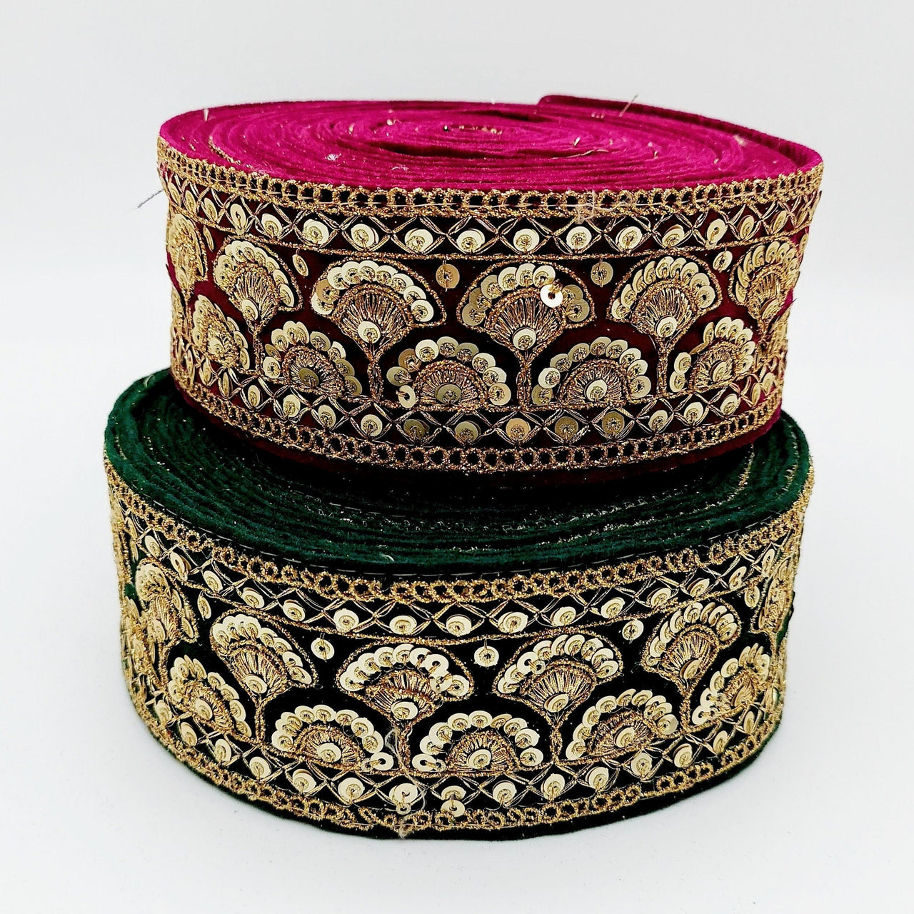 Sequinned Floral Embroidered Velvet Trim Indian Sari Border, Sequin Trimming, Sequins Lace